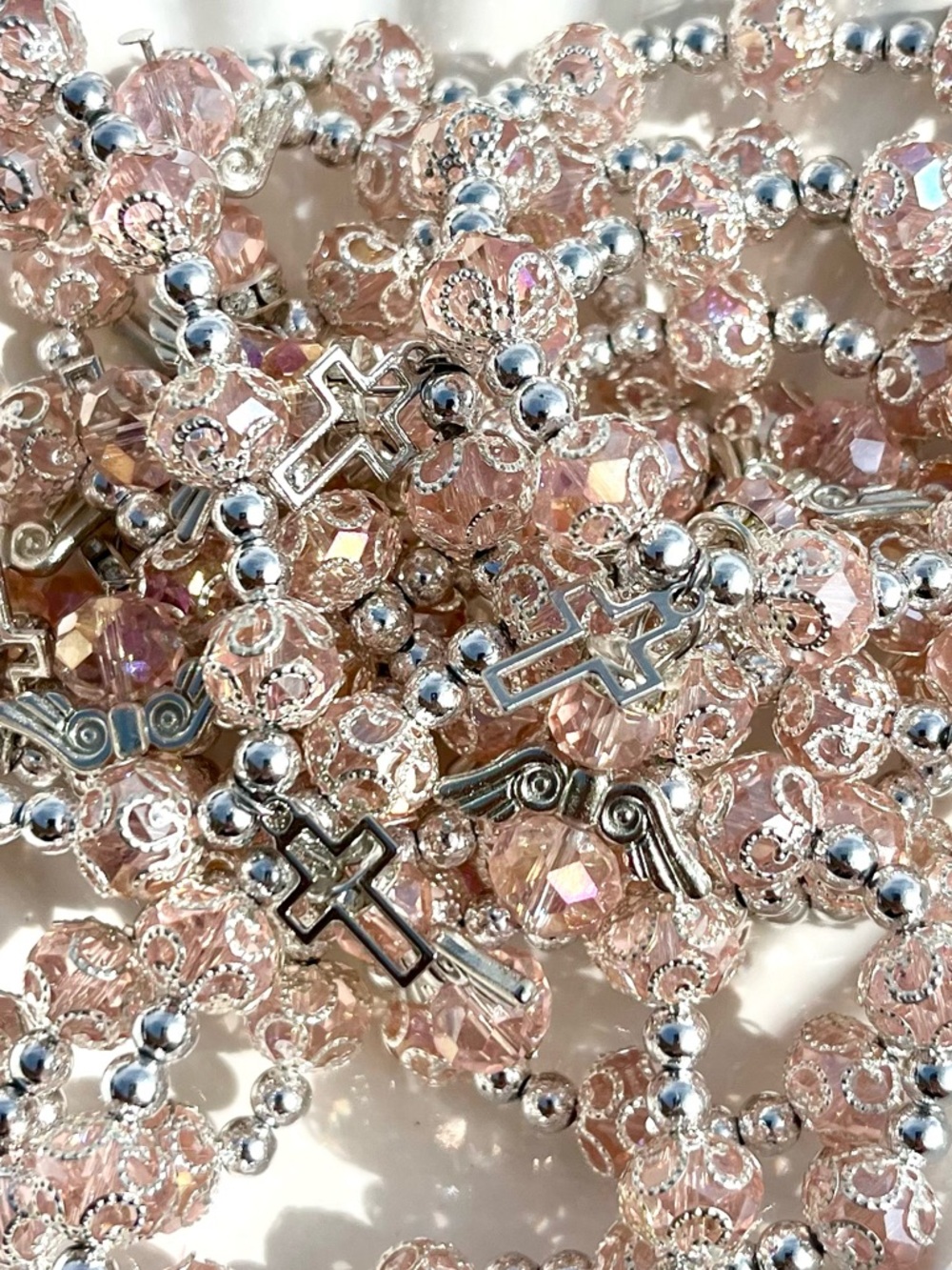 Angel & Cross Charmed Glass Beaded Bracelet NWOT